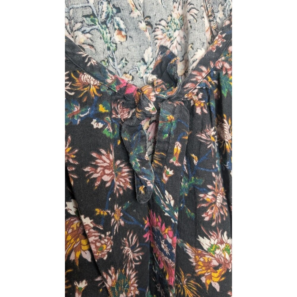Natural Life Womens Med Black Floral Cotton Gauze Puff Sleeve Sienna Mini Dress - Picture 5 of 8